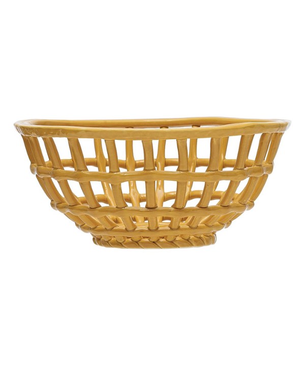 Handmade Stoneware Basket Bowl - 10.4"L X 10.4"W X 4.6"H