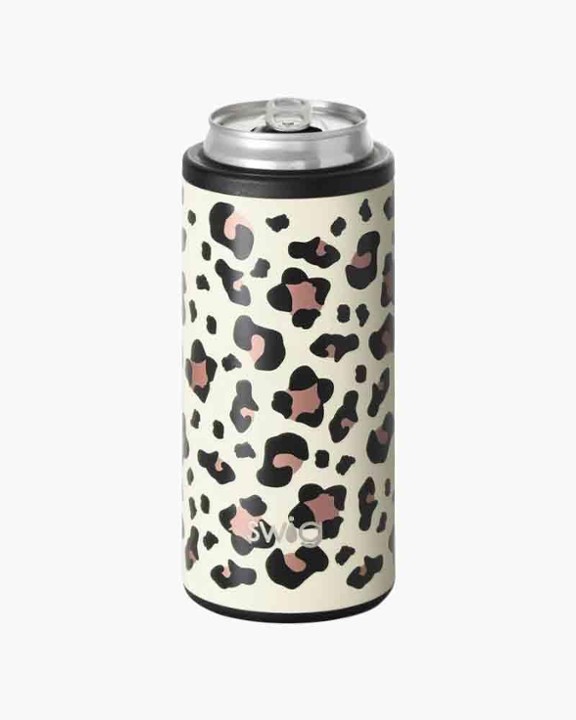 Swig Life Skinny Can Cooler, Stainless Steel, Dishwasher Safe, Triple Insulated Slim Can Sleeve for 12oz Tall Skinny Can Beverages in Luxy Leopard Pri