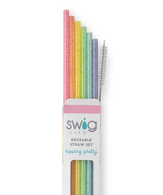 Swig Life Women's Straws Rainbow - Rainbow Glitter Reusable Straw Set