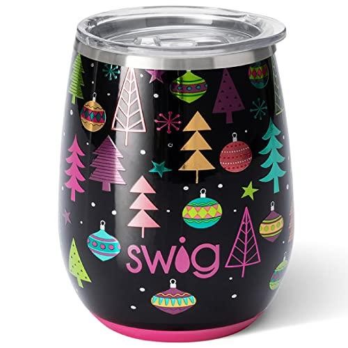 Swig Life 14oz Insulated Wine Tumbler with Lid | 40+ Pattern Options | Dishwasher Safe, Holds 2 Glasses, Stainless Steel Outdoor Wine Glass (Merry & B