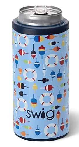 Swig Life Skinny Can Cooler, Stainless Steel, Dishwasher Safe, Triple Insulated Slim Can Sleeve for 12oz Tall Skinny Can Beverages (Bobbing Buoys) (29