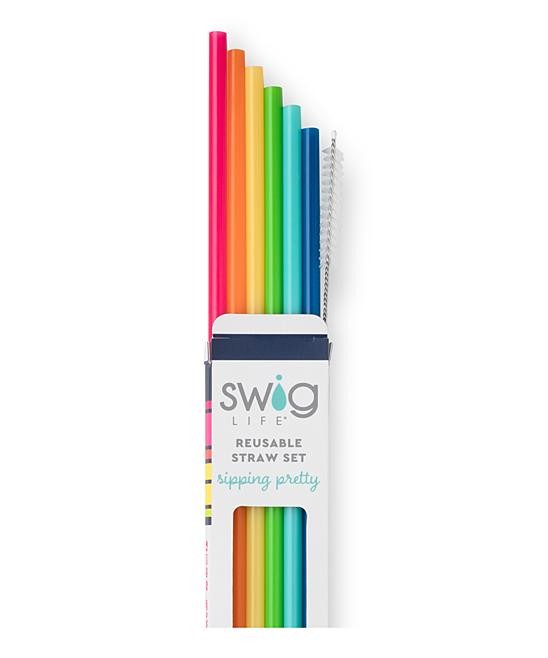 Swig Life Women's Straws  - Red & Blue Rainbow Reusable Straw Set