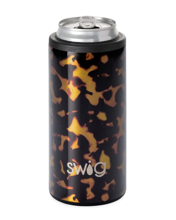 Swig Life Skinny Can Cooler  Stainless Steel  Dishwasher Safe  Triple Insulated Slim Can Sleeve for 12oz Tall Skinny Can Beverages in Bombshell Tortoi