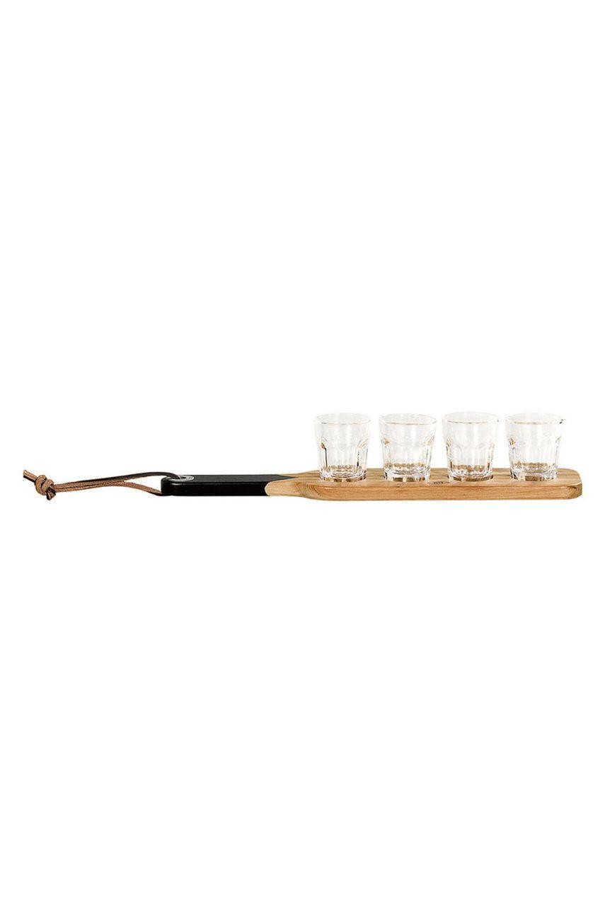 Wooden Serving Paddle and Shot Glasses Set