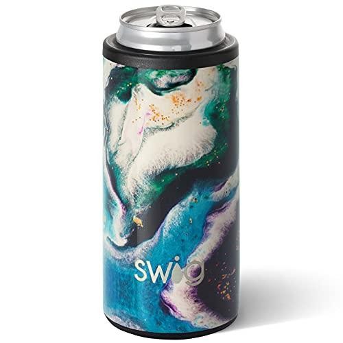 Swig Life Skinny Can Cooler, Stainless Steel, Dishwasher Safe, Triple Insulated Slim Can Sleeve for 12oz Tall Skinny Can Beverages in Aurora Print