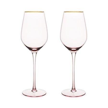 Twine Rose White Wine Glasses - Gold Rimmed Pink Tinted Crystal Wine Glass Set