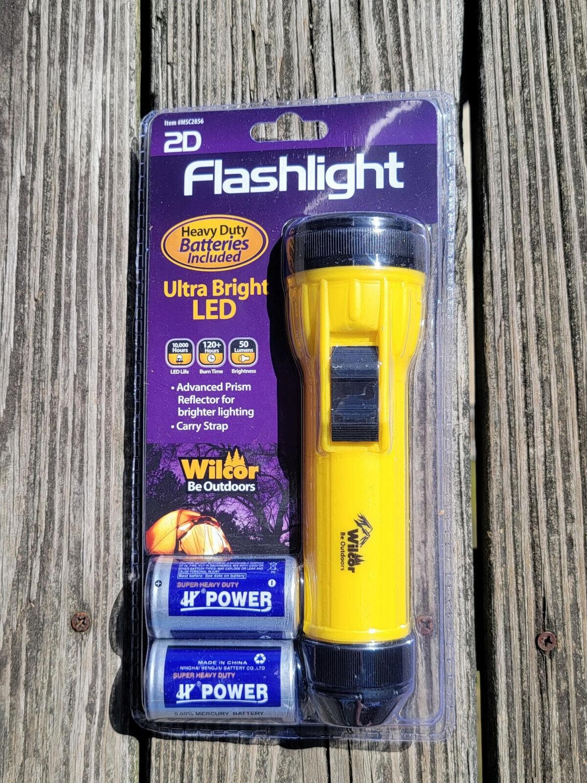 Flashlight 2D with Batteries 50 Lumens Blue Ultra Bright LED Carry Strap Yellow
