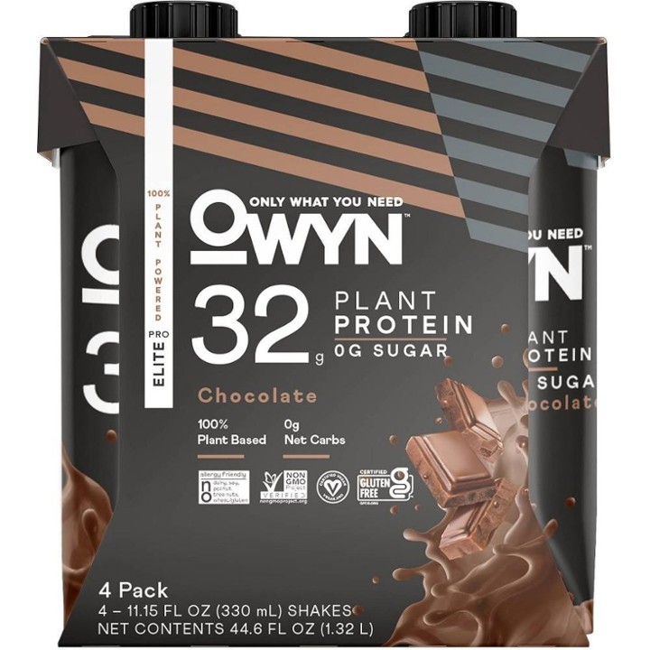 OWYN Pro Elite Plant-Based Vegan 32g Protein Shake  Chocolate  11.15 Fl Oz  4-Pack
