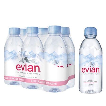 Evian Natural Spring Water Bottles  Naturally Filtered Spring Water  330 ML (11.15 Fl Oz) Bottles 6 Count