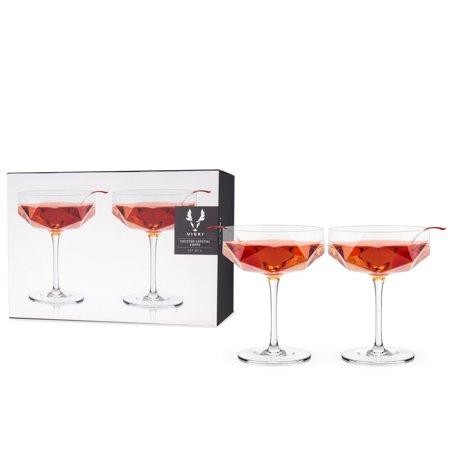 Viski Faceted Coupes - Modern Stemmed Champagne Coupe Cocktail Glasses  Set of 2