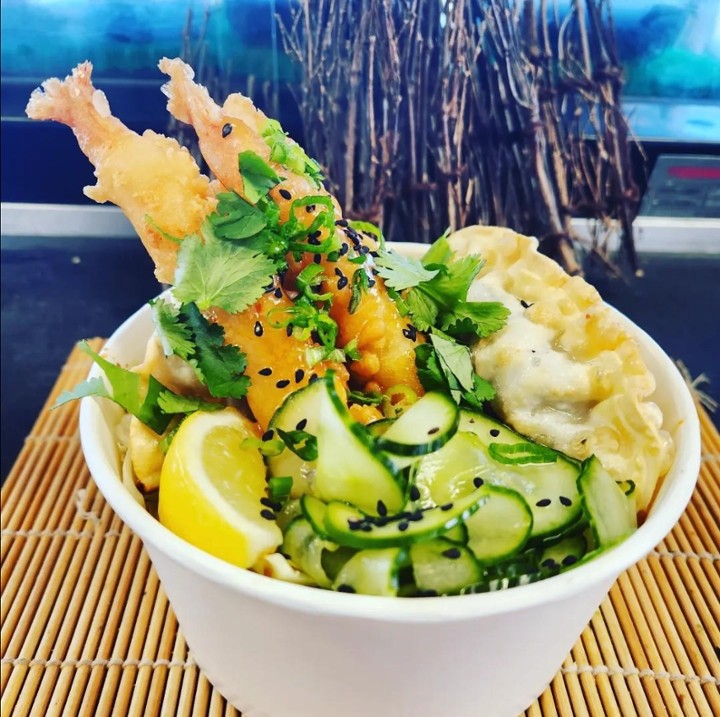 Tempura Shrimp Bowl w/ Potstickers