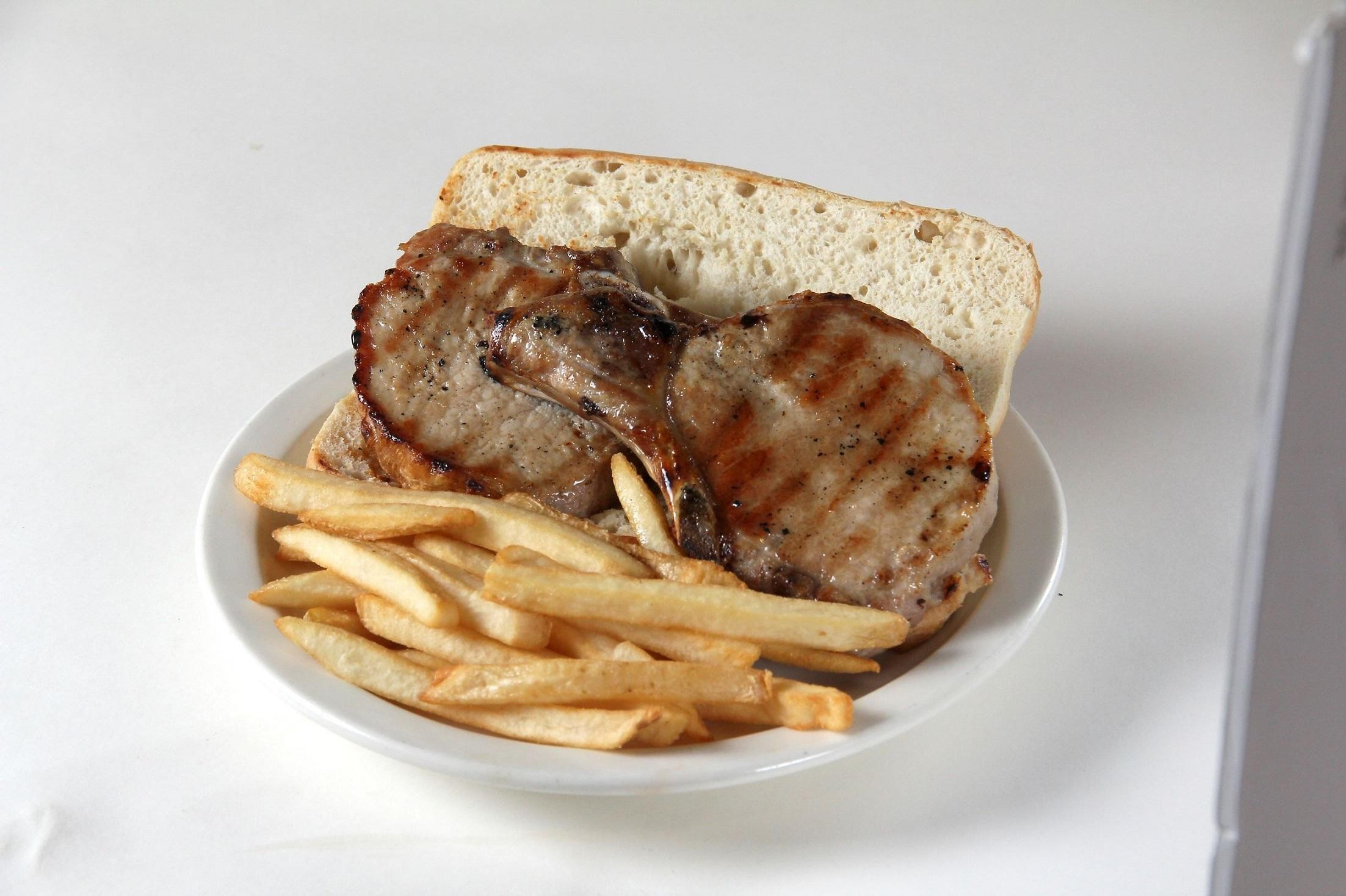Two Pork Chop Sandwich on French Bread