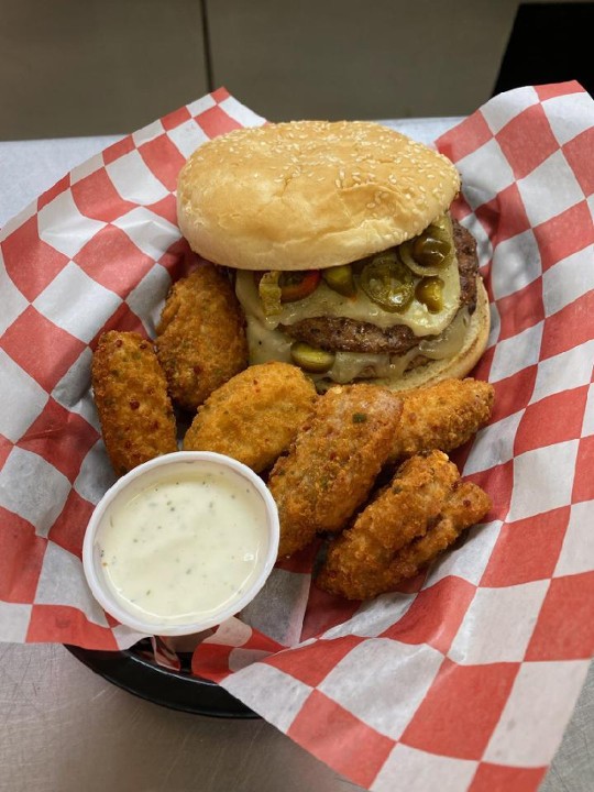 CHEESE BURGER DOUBLE JALAPENO + 1 SIDE