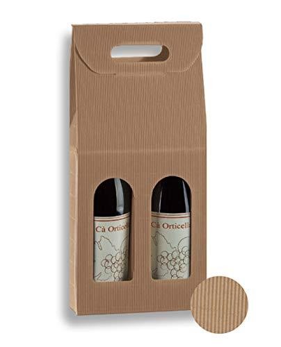 ZT Packaging 2 Bottle Carrier. 7 X 3.5 X 15 Italian Gift Wine Boxes; 30Pcs Wine Bottle Boxes with Handles and Arch Windows (Tawny)