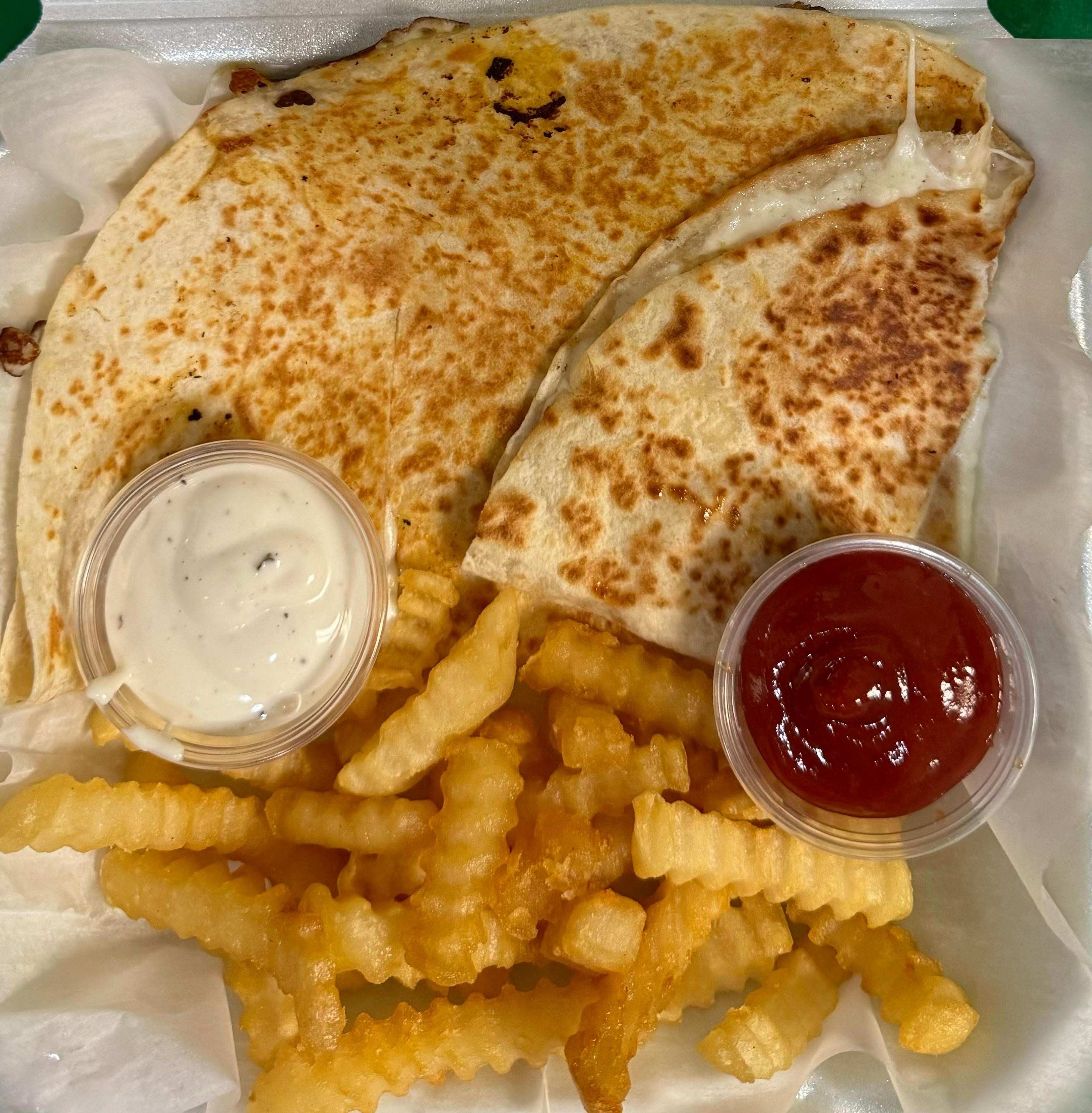 Cheese quesadilla with French fries