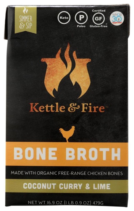Kettle & Fire Coconut Curry Chicken Bone Broth Size 16.9 Oz Carton | Case of 6 | Carewell