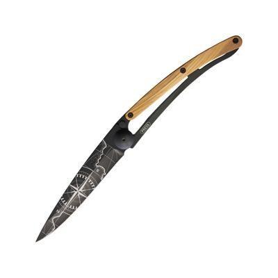 Deejo 390G Linerlock Terra Incognita Folding Knife 7.25 Black Finish Z40C13 Stainless Blade Olive Wood Handle 3GB000054