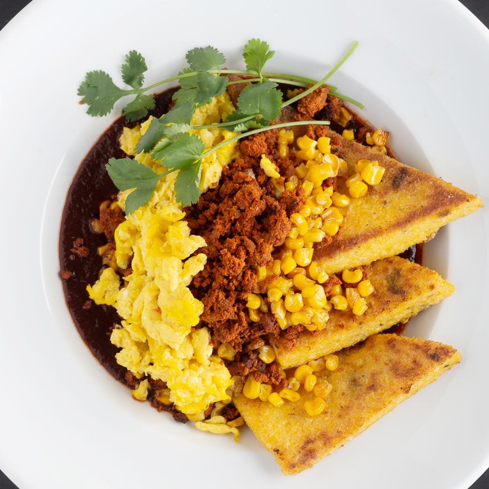 Griddled Polenta, Sauteed Chorizo, Corn and Red Chile