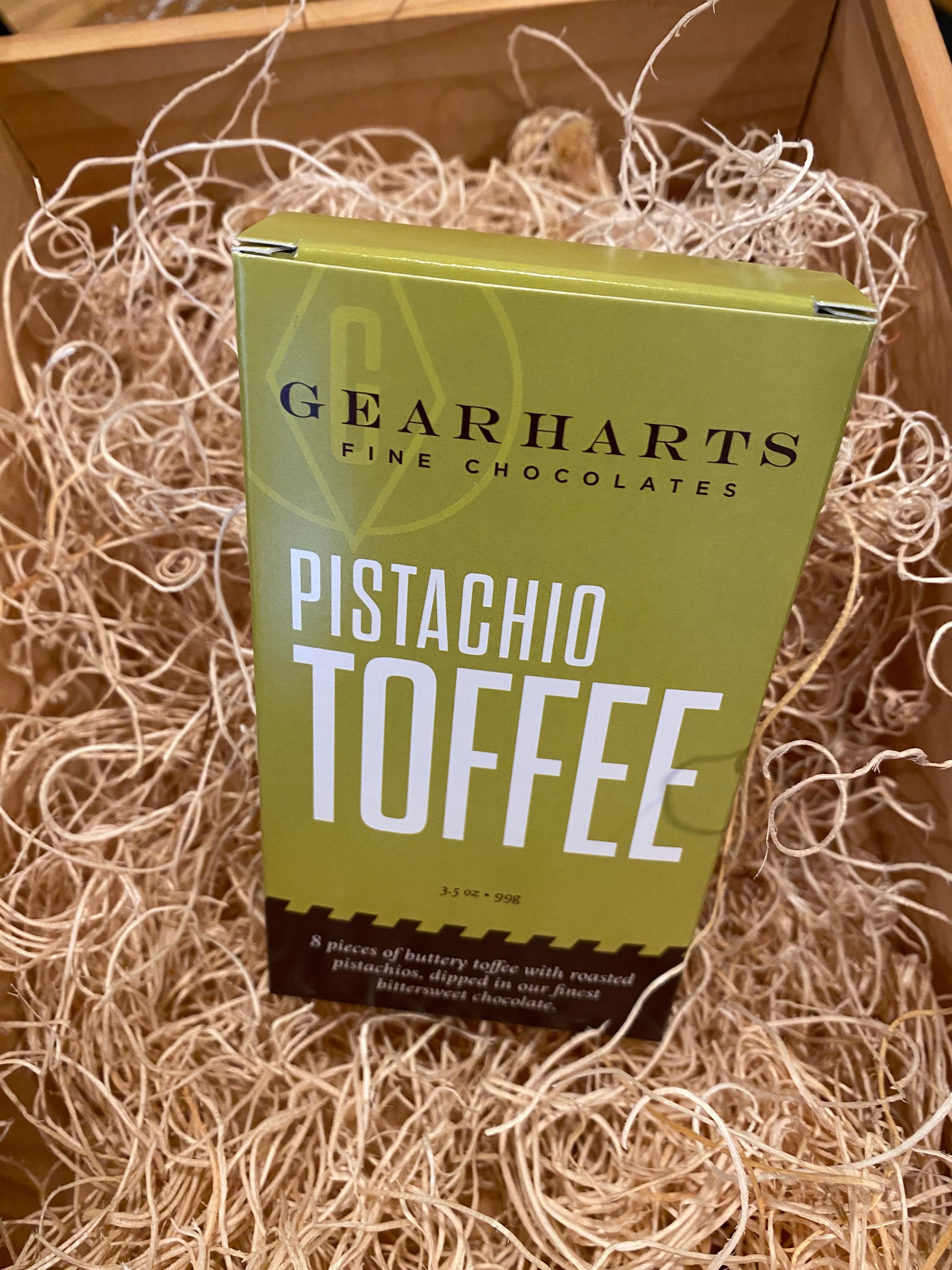 Gearharts Fine Chocolates Pistachio Toffee (3.5oz box): Charlottesville, Virginia