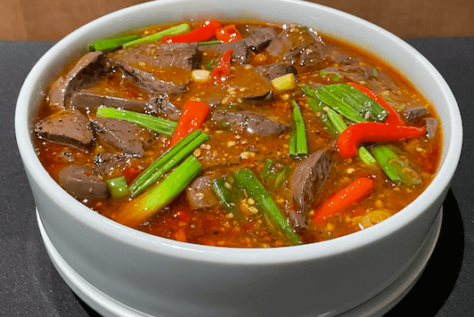 Duck Blood Curd in Spicy Pickled Chili Sauce 泡椒鸭血