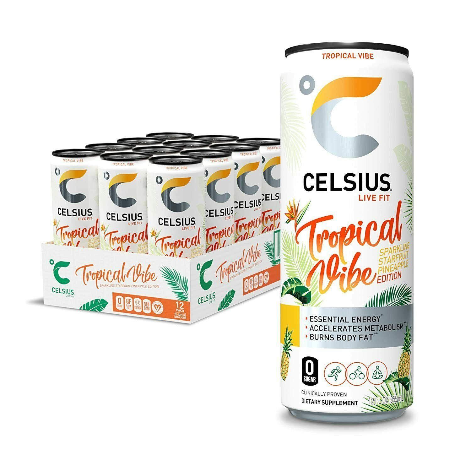Celsius Live Fit Energy Drink, Tropical Vibe, 12 Oz