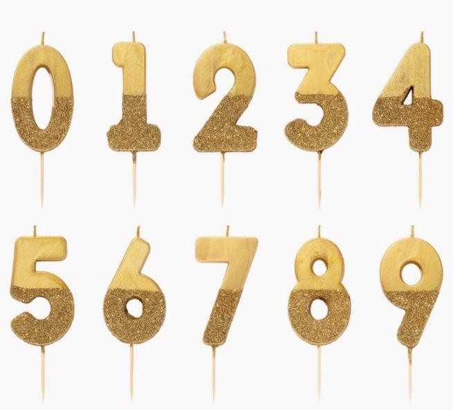 Individual Gold Glitter 0-9 Number Candle