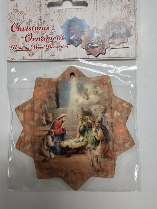 Decagram Star Wooden Ornament with Holy Family, Shepherds, and Angels