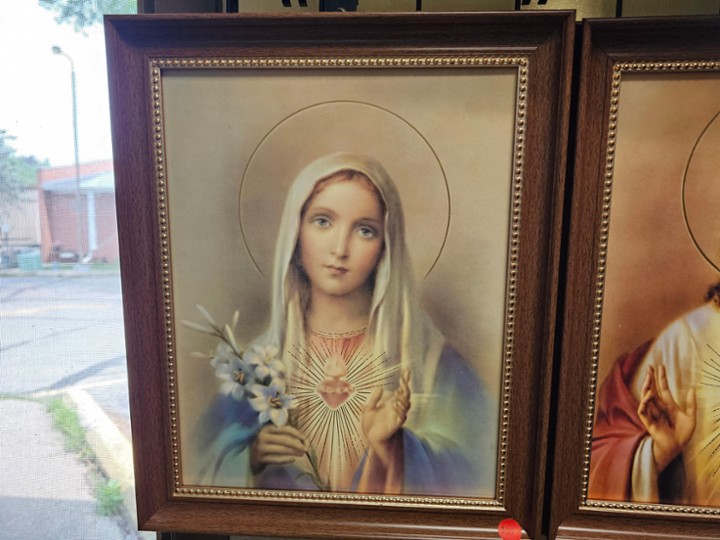 15.5x19.5" Immaculate Heart with Walnut Beveled Frame (Light Tan and Red)