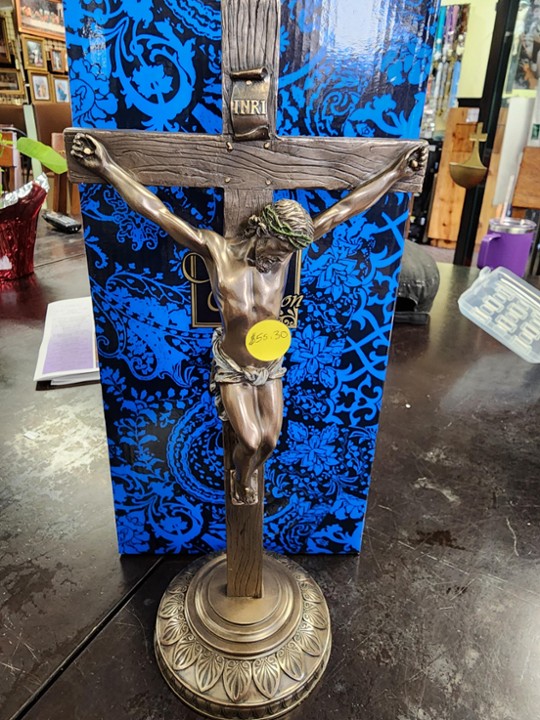 Standing Crucifix, Ornate Lightly hand painted 13.75"