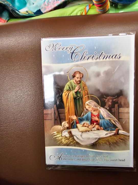 Light Blue Holy Family "Merry Christmas" 10 Pack