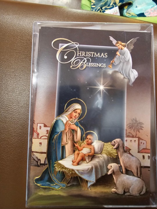 Dark Grey Mary and Jesus "Christmas Blessings" 10 Pack
