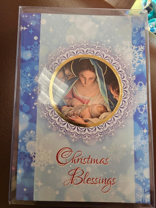 Light Blue Mary with Jesus "Christmas Blessings" 10 Pack