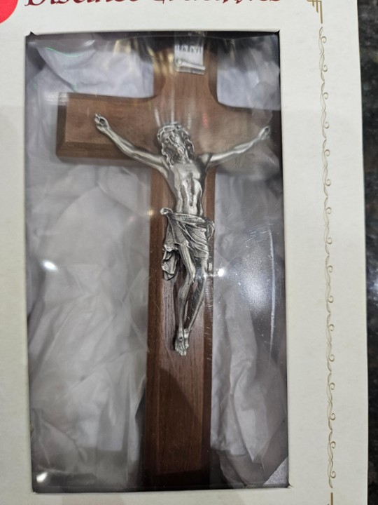 7" Walnut Cross With Antique Silver Corpus