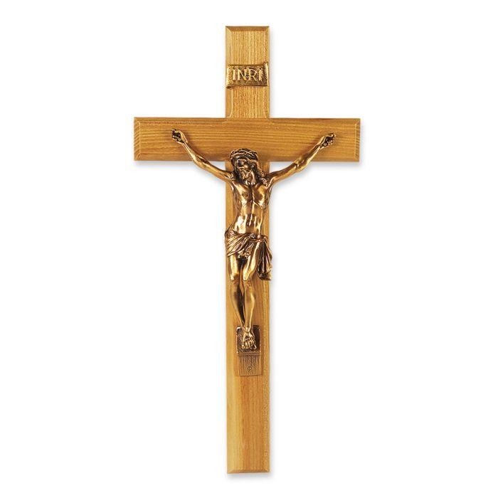 13" Oak Cross w/ Museum Gold Corpus