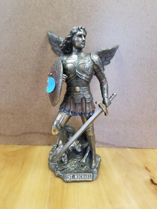 St. Michael, 9" with shield, sword, and Satan