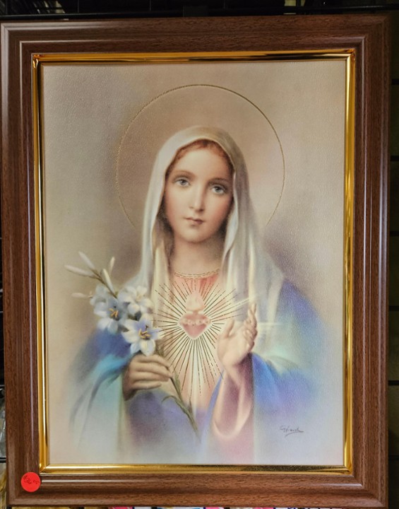 11x14" Immaculate Heart Light Red and Blue Clothing in Walnut Frame with Gold Beading