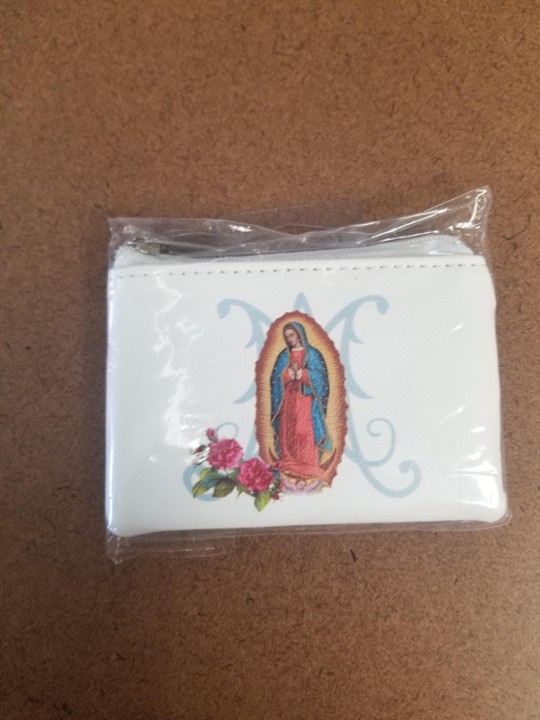 Our Lady of Guadalupe White Zipper Leatherette