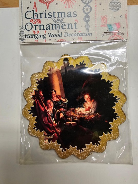 Decagram Star Gold Wooden Ornament with Holy Family and Women