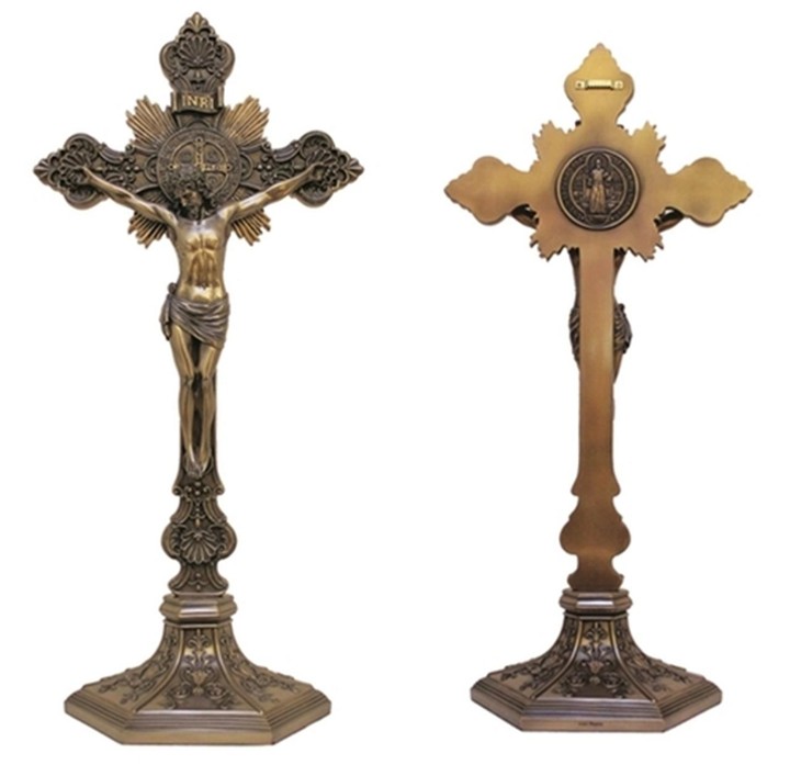 St. Benedict Crucifix 24" with Stand Cast Bronze