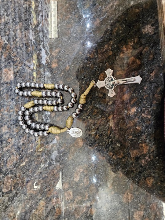 St. Michael Gold with Gun Metal beads