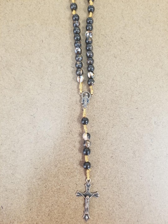 Wooden Metal Crucifix with 8mm Brown marblelized beads