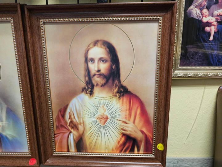 15.5x19.5" Sacred Heart, Walnut Beveled Frame (Light Tan and Red)