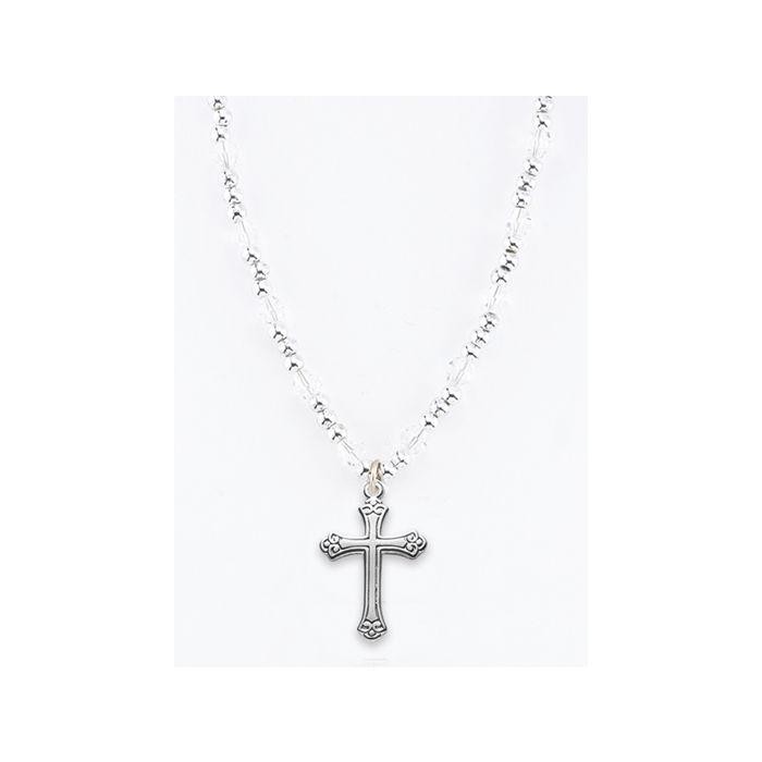 Beveled Cross Pendant on 4mm Crystal Beads