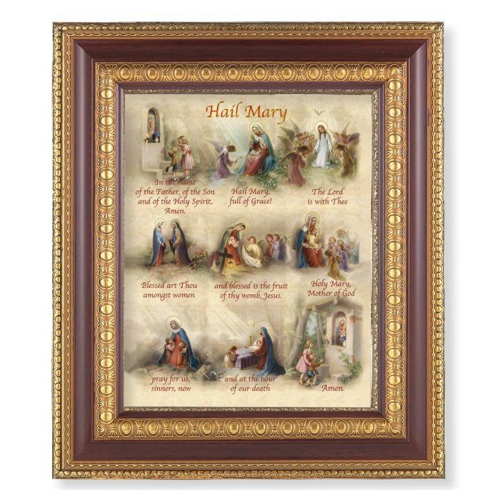 Hail Mary 10x12" Cherry Frame with Gold Trim