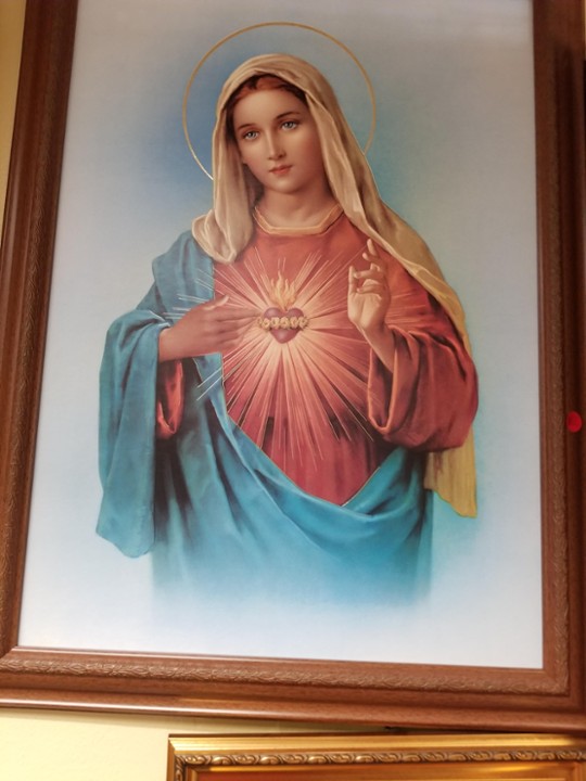 19x27" Immaculate Heart Dark Red with Dark Blue clothing, 24x31" Walnut Frame