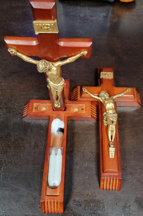 12" Dark Cherry Wood, Gold Crucifix SickCall  Kit