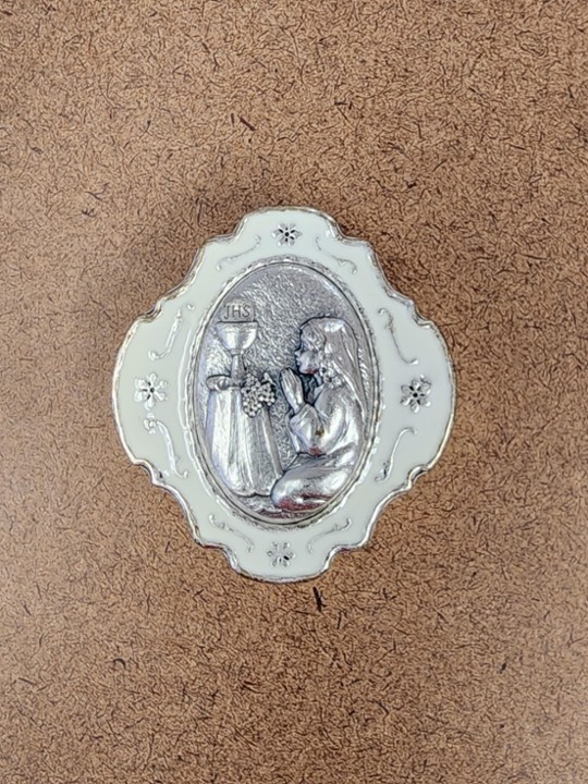 Girl White Metal Communion Keepsake Box