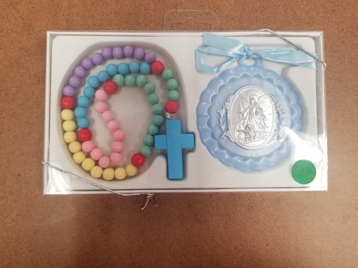 Blue Wood Rosary with Crib Medal