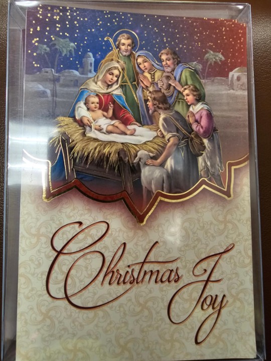 Tan Holy Family with crowd "Christmas Joy" 10 Pack