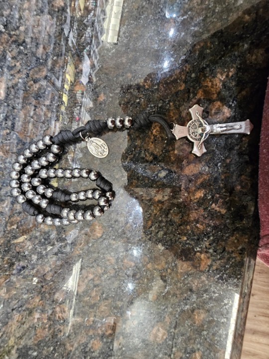 Our Lady of Fatima/Sacred Heart Black with Gun metal beads